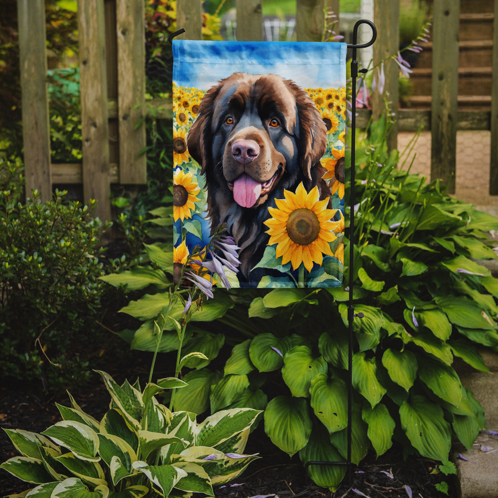 Newfoundland in Sunflowers Garden Flag
