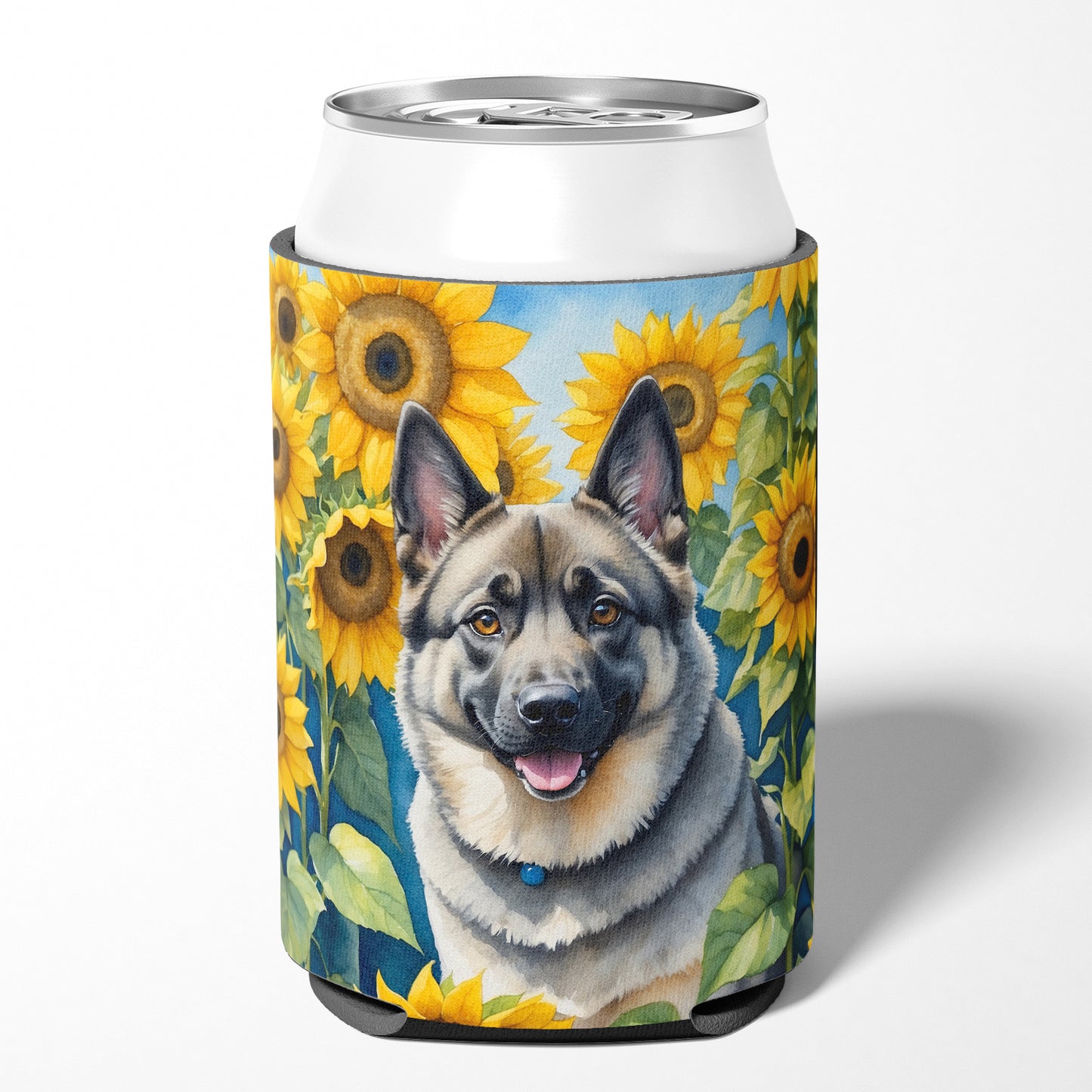 Norwegian Elkhound in Sunflowers Can or Bottle Hugger