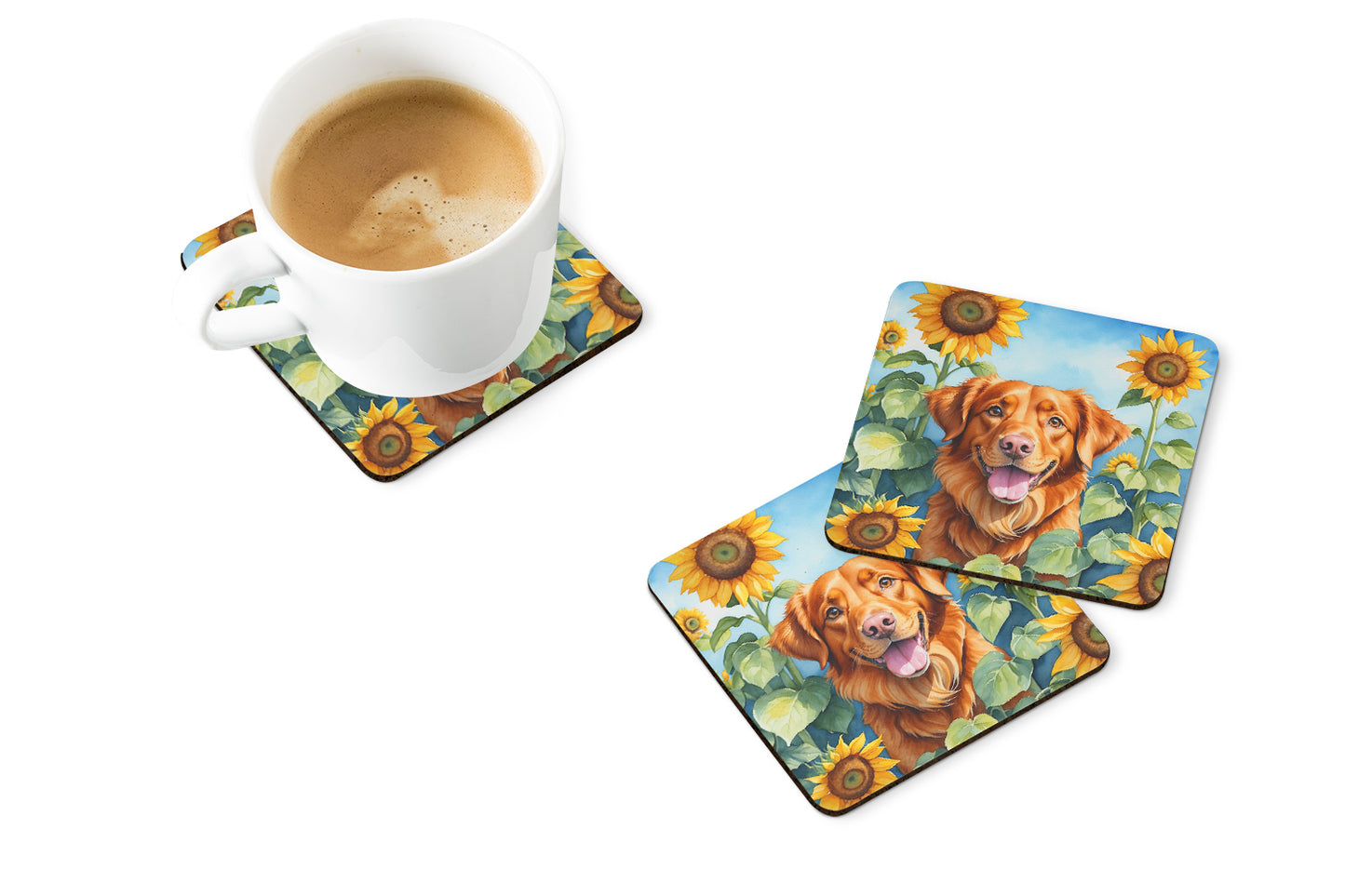 Nova Scotia Duck Toller in Sunflowers Foam Coasters