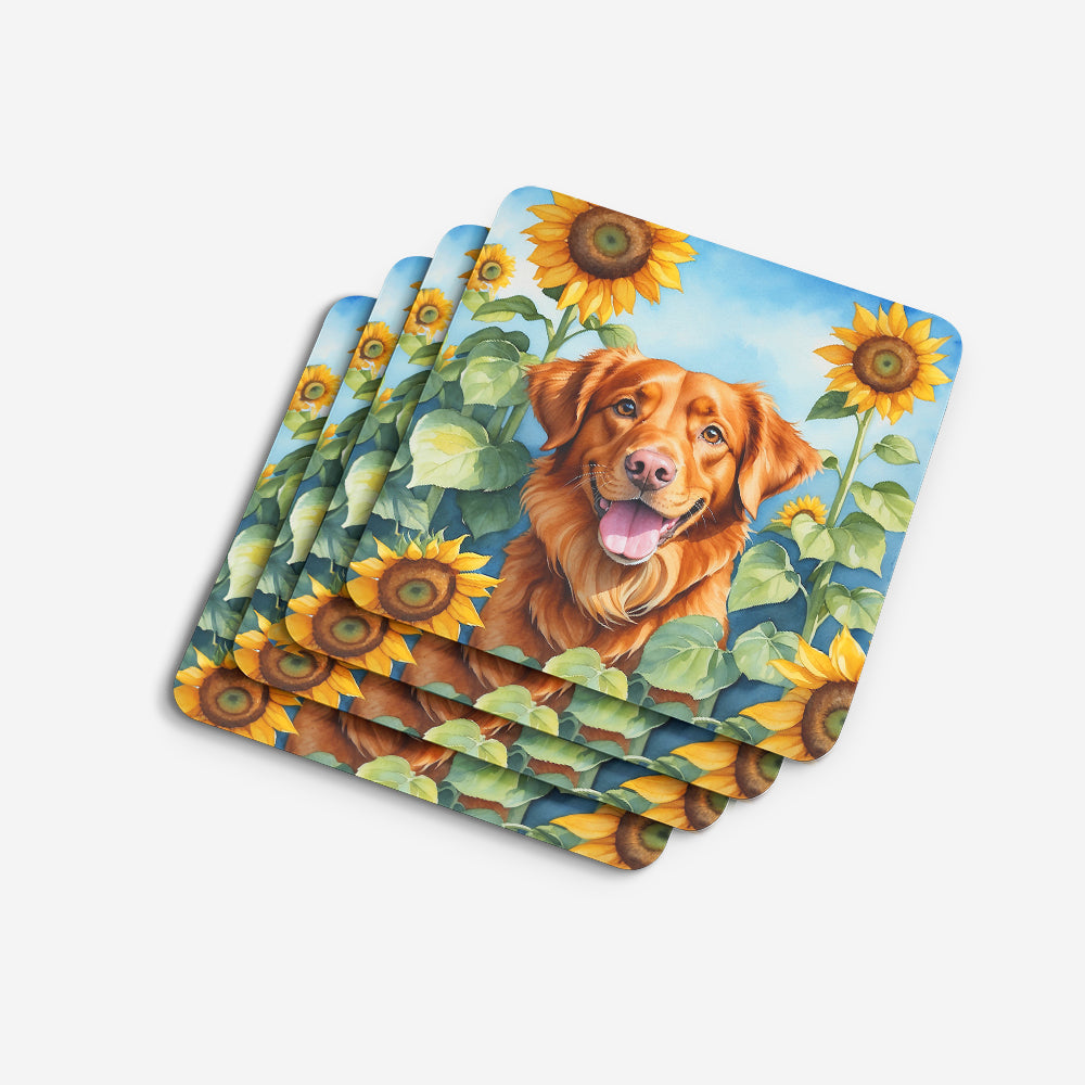 Nova Scotia Duck Toller in Sunflowers Foam Coasters