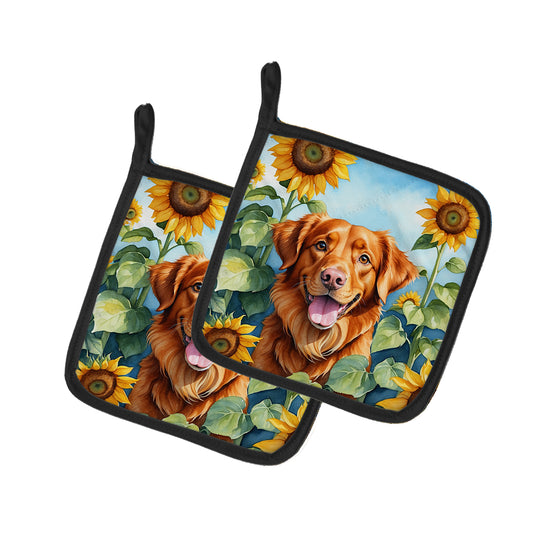 Buy this Nova Scotia Duck Toller in Sunflowers Pair of Pot Holders