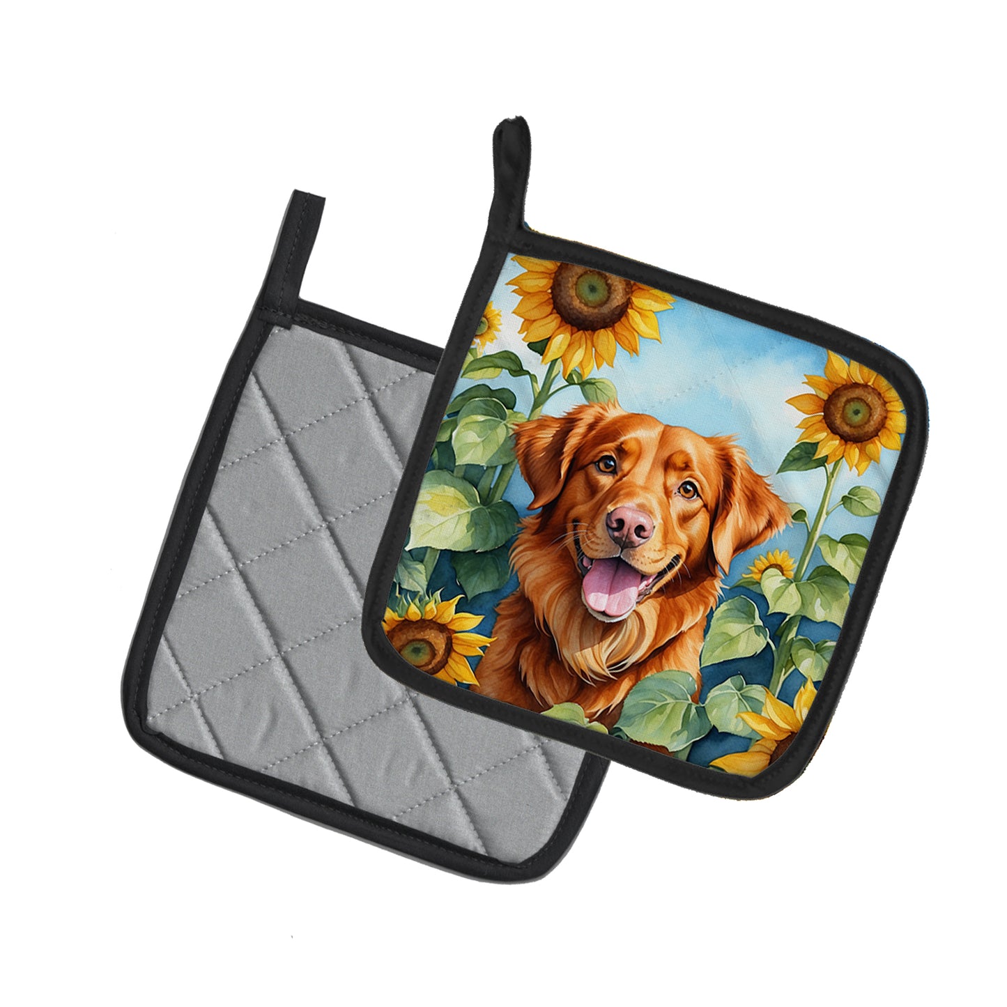 Nova Scotia Duck Toller in Sunflowers Pair of Pot Holders