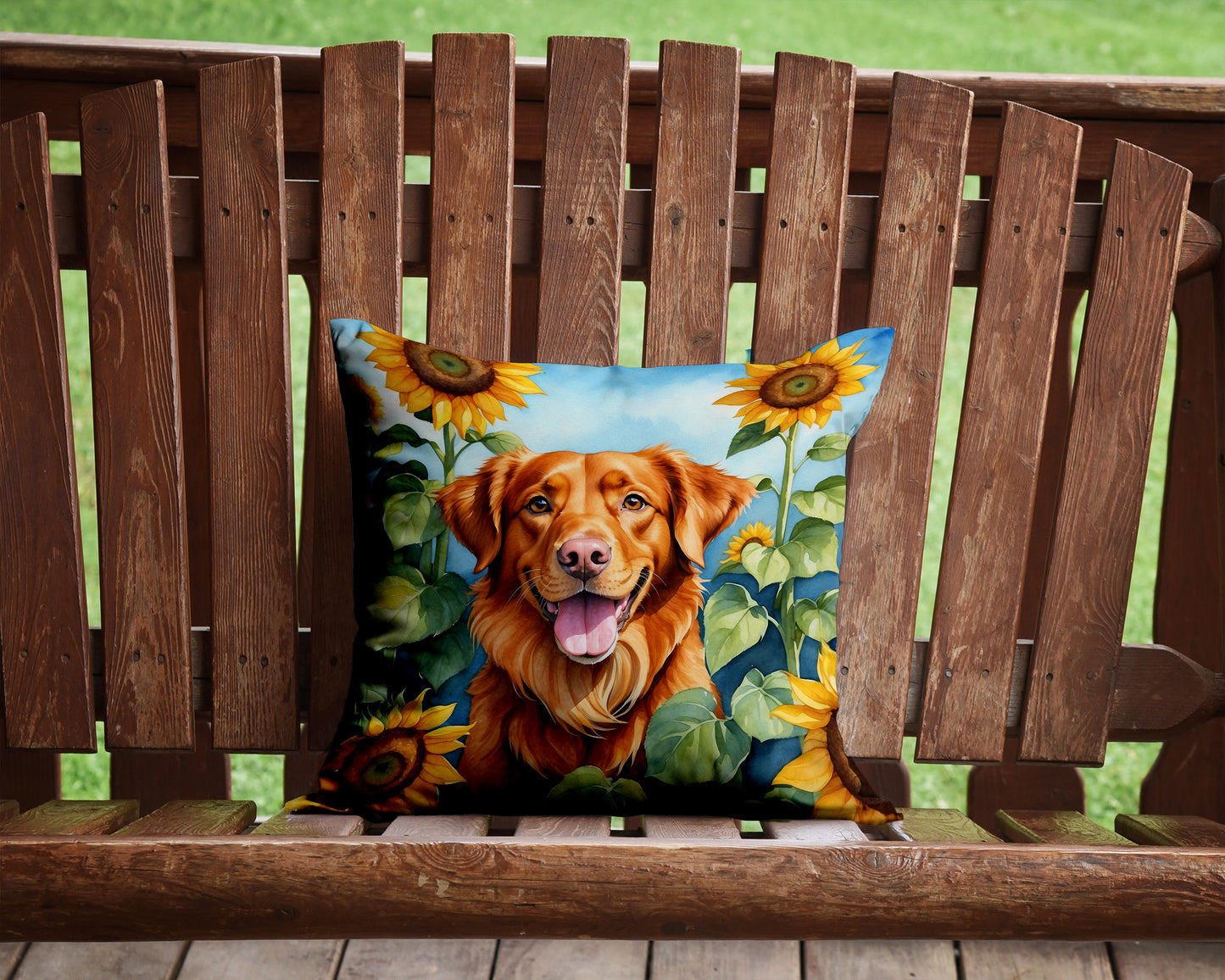 Nova Scotia Duck Toller in Sunflowers Throw Pillow