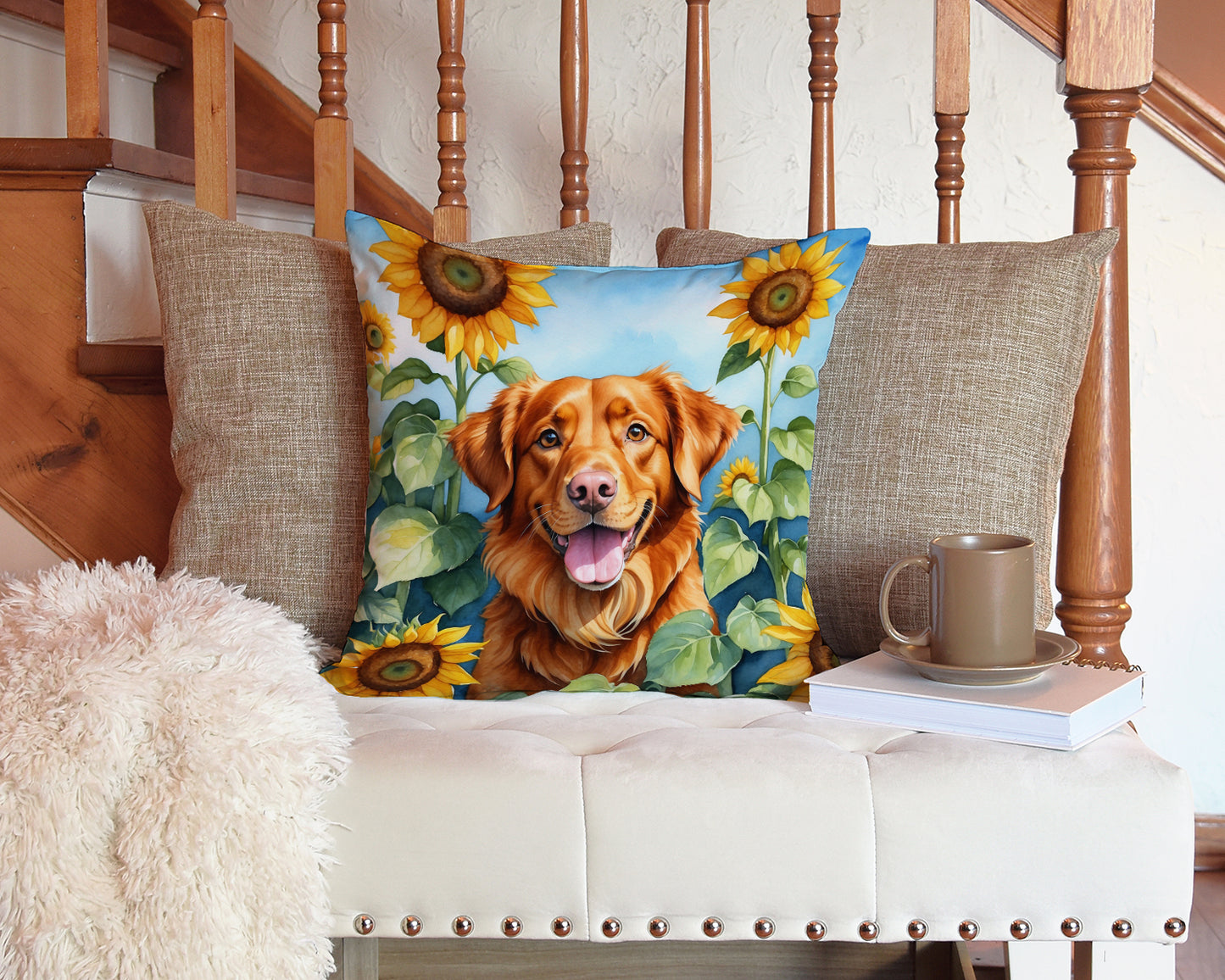 Nova Scotia Duck Toller in Sunflowers Throw Pillow