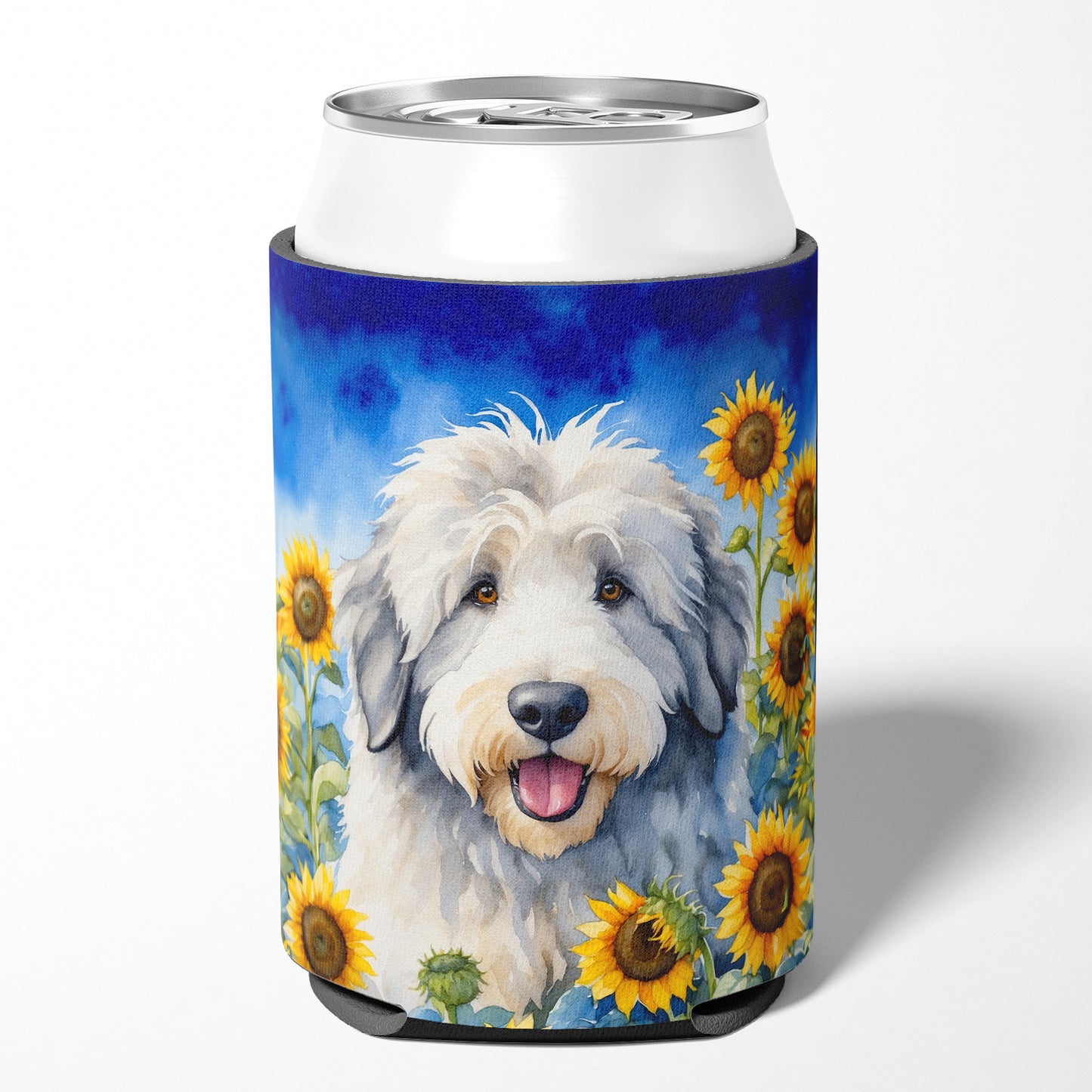 Old English Sheepdog in Sunflowers Can or Bottle Hugger