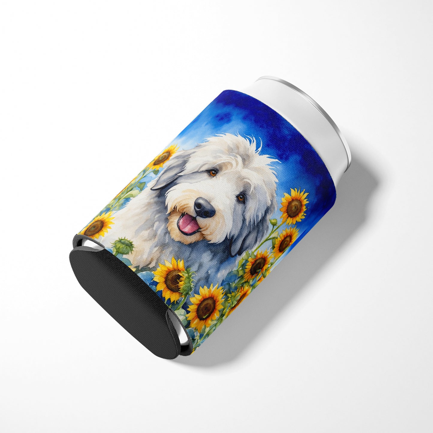 Old English Sheepdog in Sunflowers Can or Bottle Hugger