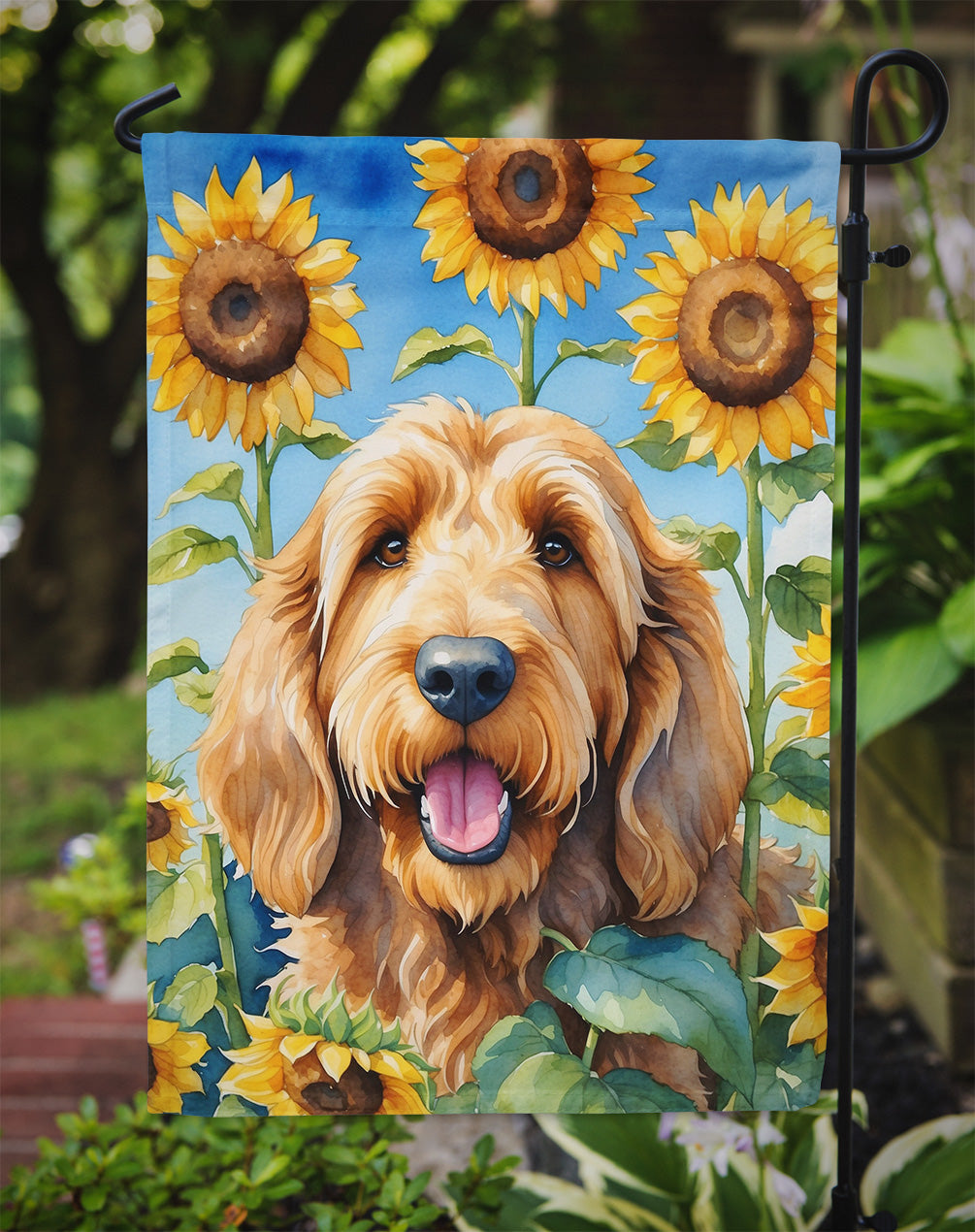 Otterhound in Sunflowers Garden Flag