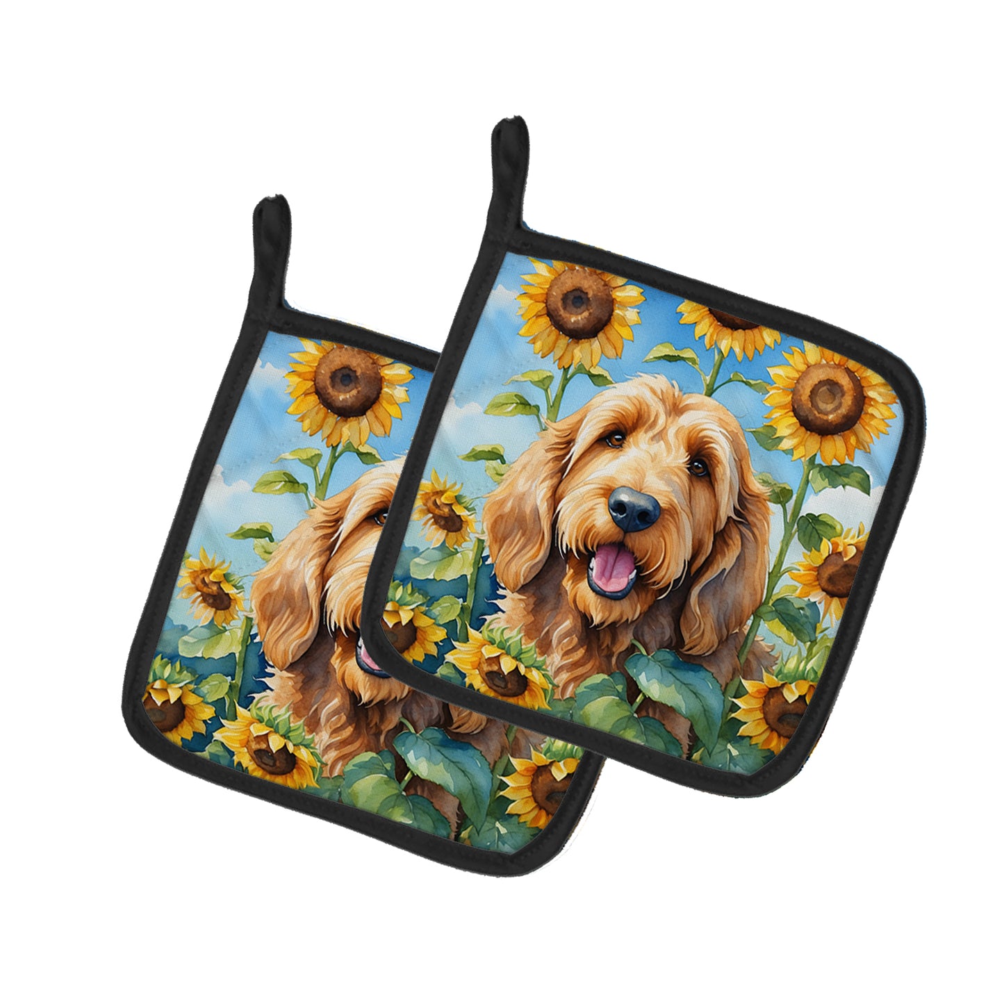 Buy this Otterhound in Sunflowers Pair of Pot Holders