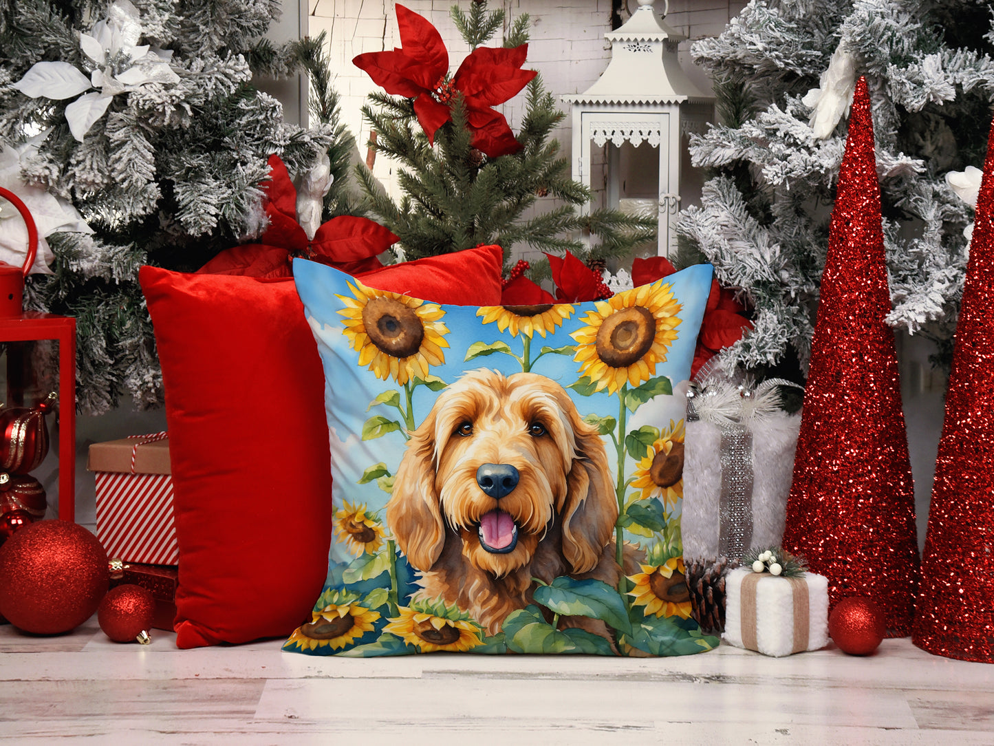 Otterhound in Sunflowers Throw Pillow