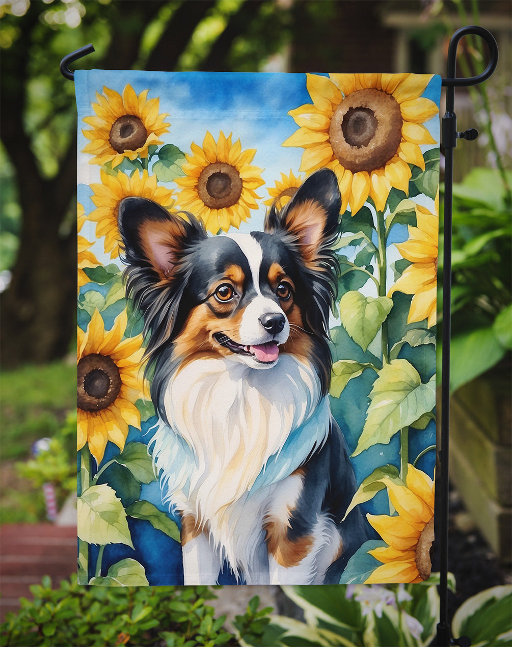 Papillon in Sunflowers Garden Flag