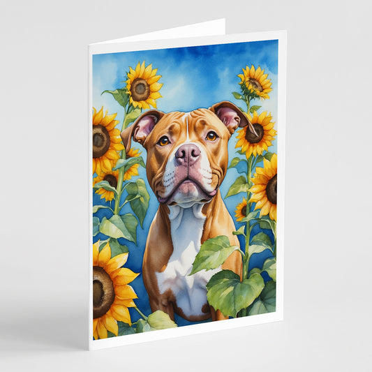 Buy this Pit Bull Terrier in Sunflowers Greeting Cards Pack of 8