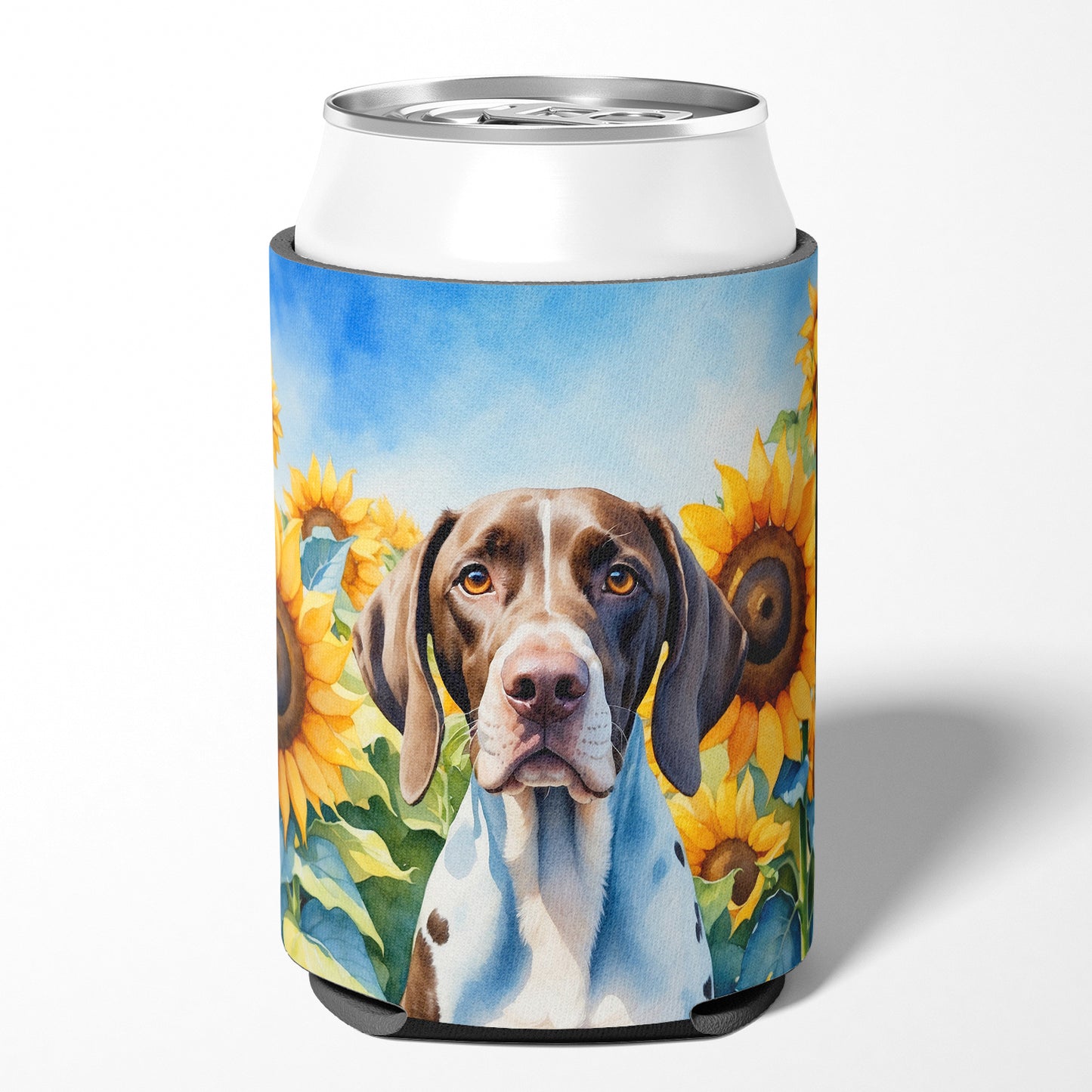 Pointer in Sunflowers Can or Bottle Hugger