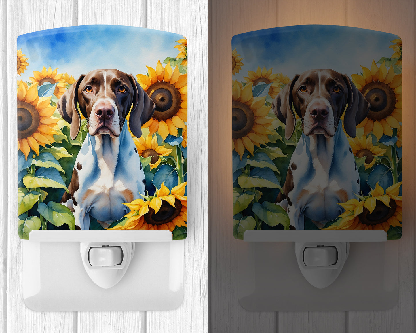 Pointer in Sunflowers Ceramic Night Light