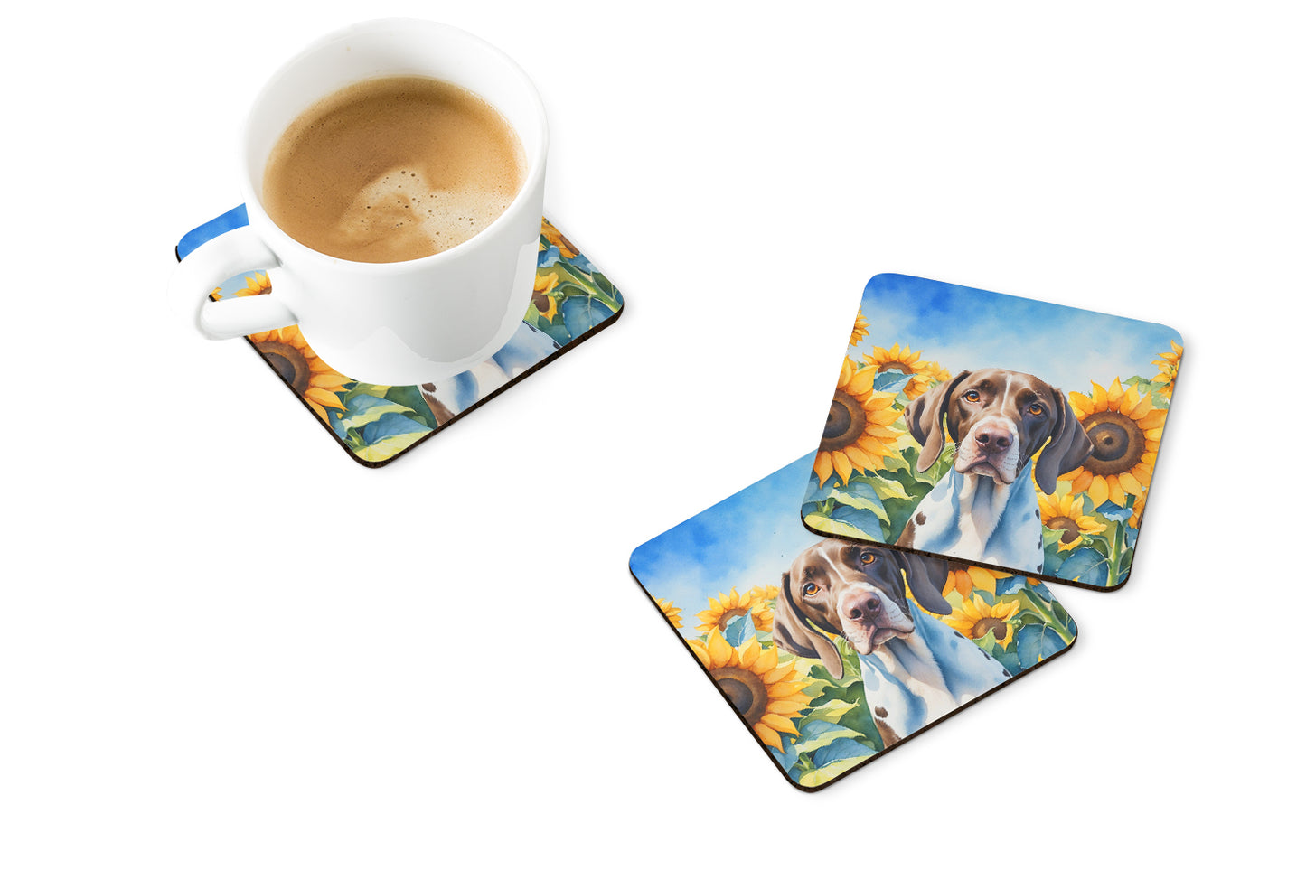 Pointer in Sunflowers Foam Coasters