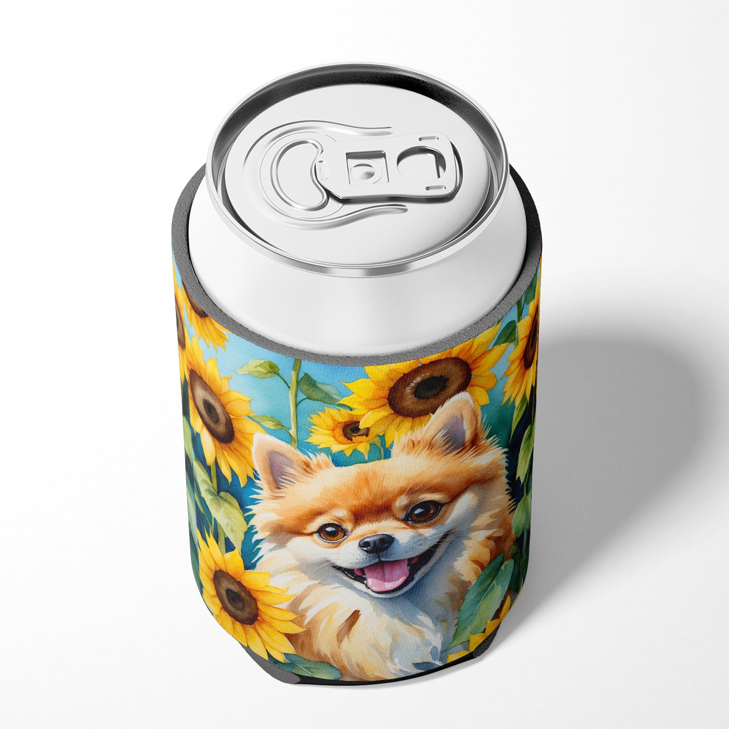 Pomeranian in Sunflowers Can or Bottle Hugger