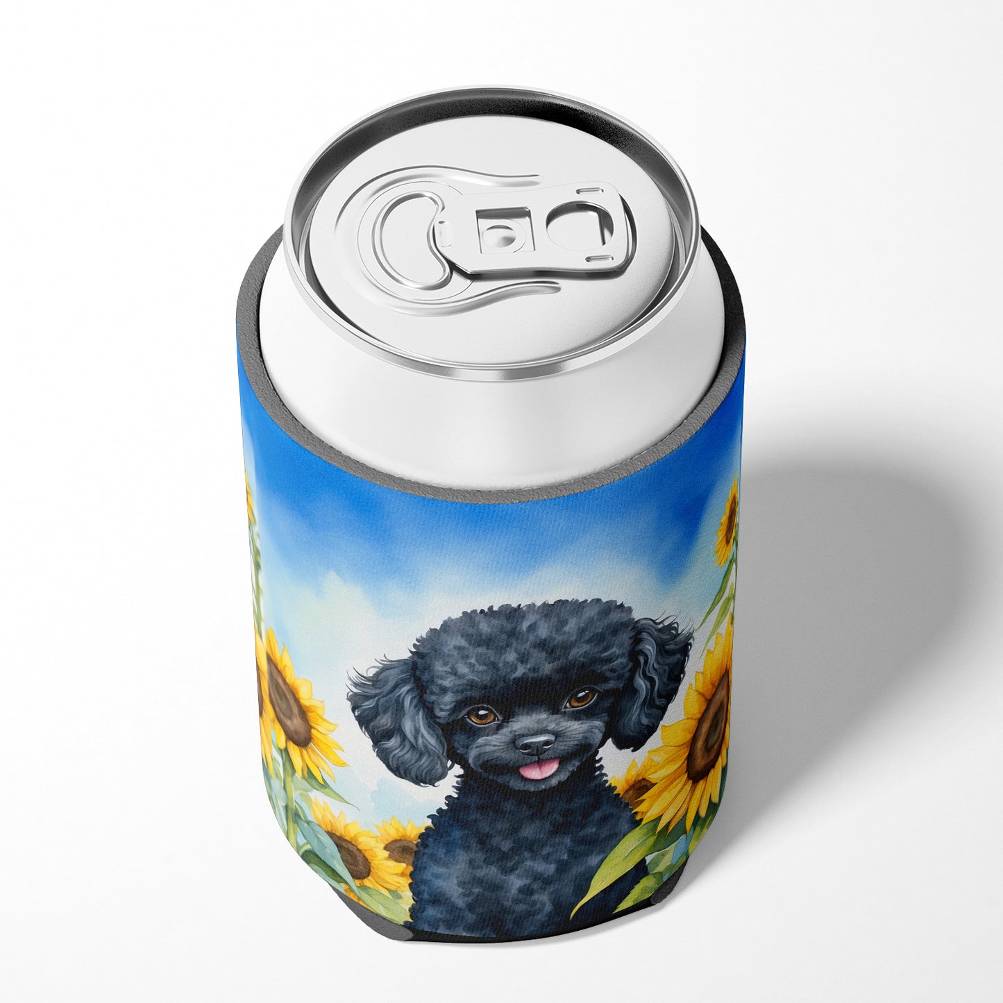 Black Poodle in Sunflowers Can or Bottle Hugger