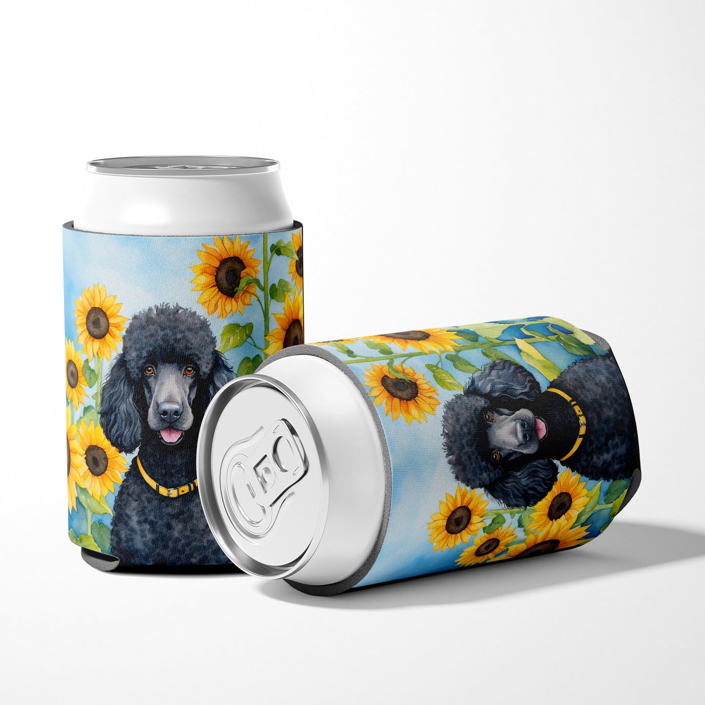 Black Poodle in Sunflowers Can or Bottle Hugger