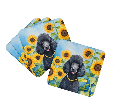 Buy this Black Poodle in Sunflowers Foam Coasters