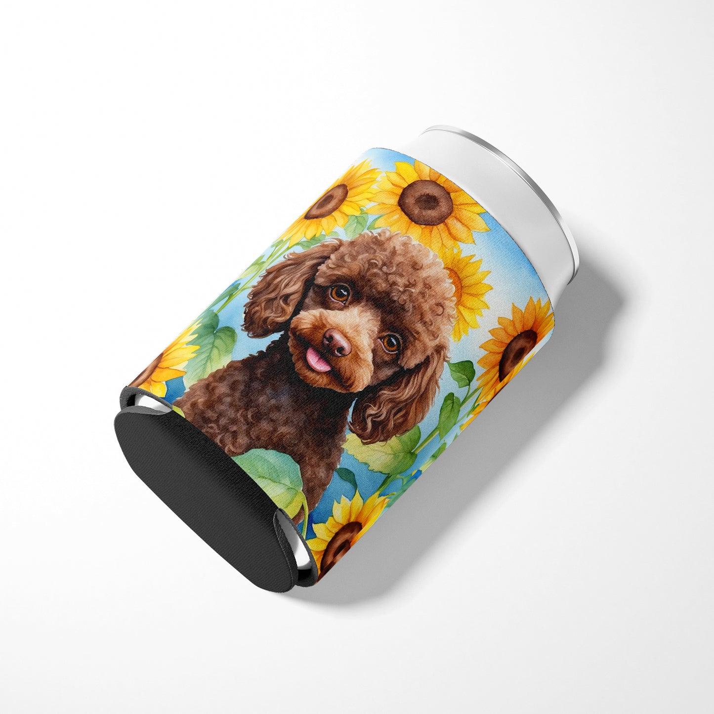 Chocolate Poodle in Sunflowers Can or Bottle Hugger