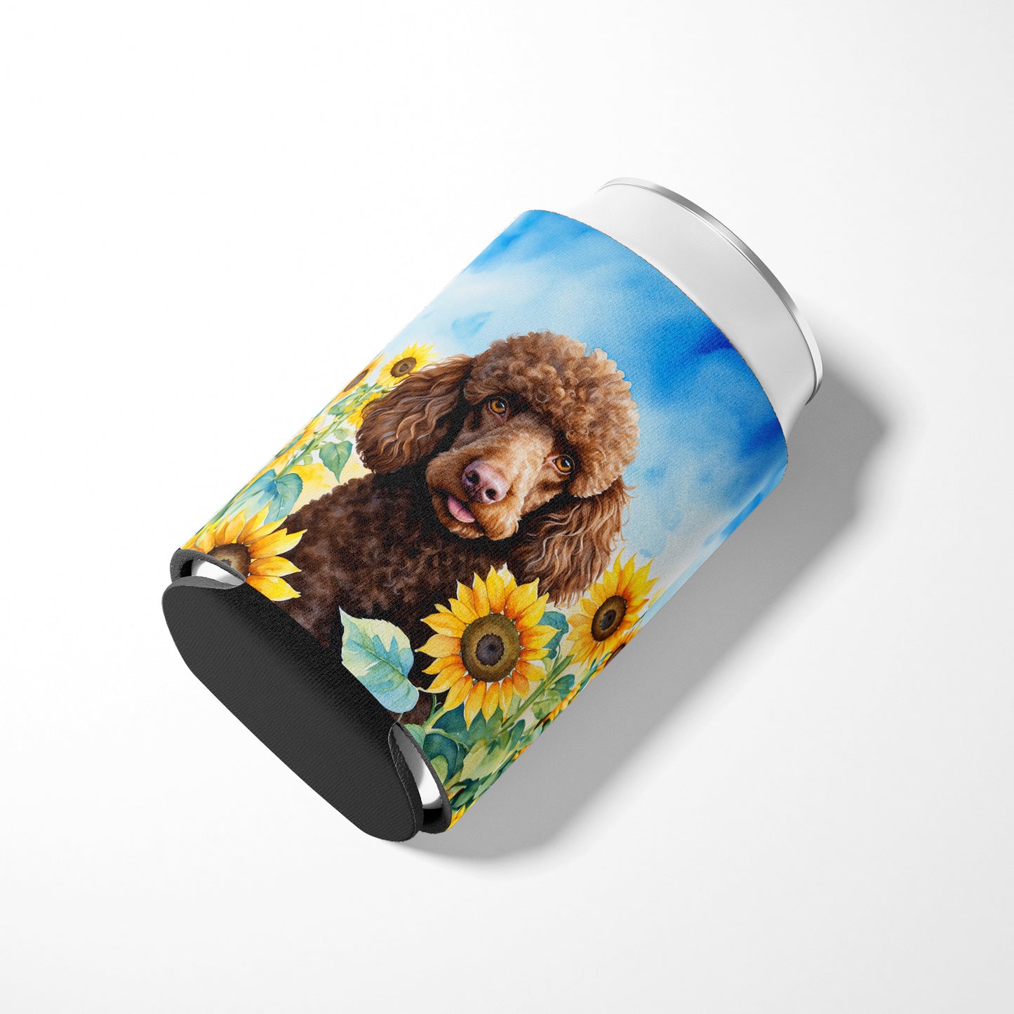 Chocolate Poodle in Sunflowers Can or Bottle Hugger