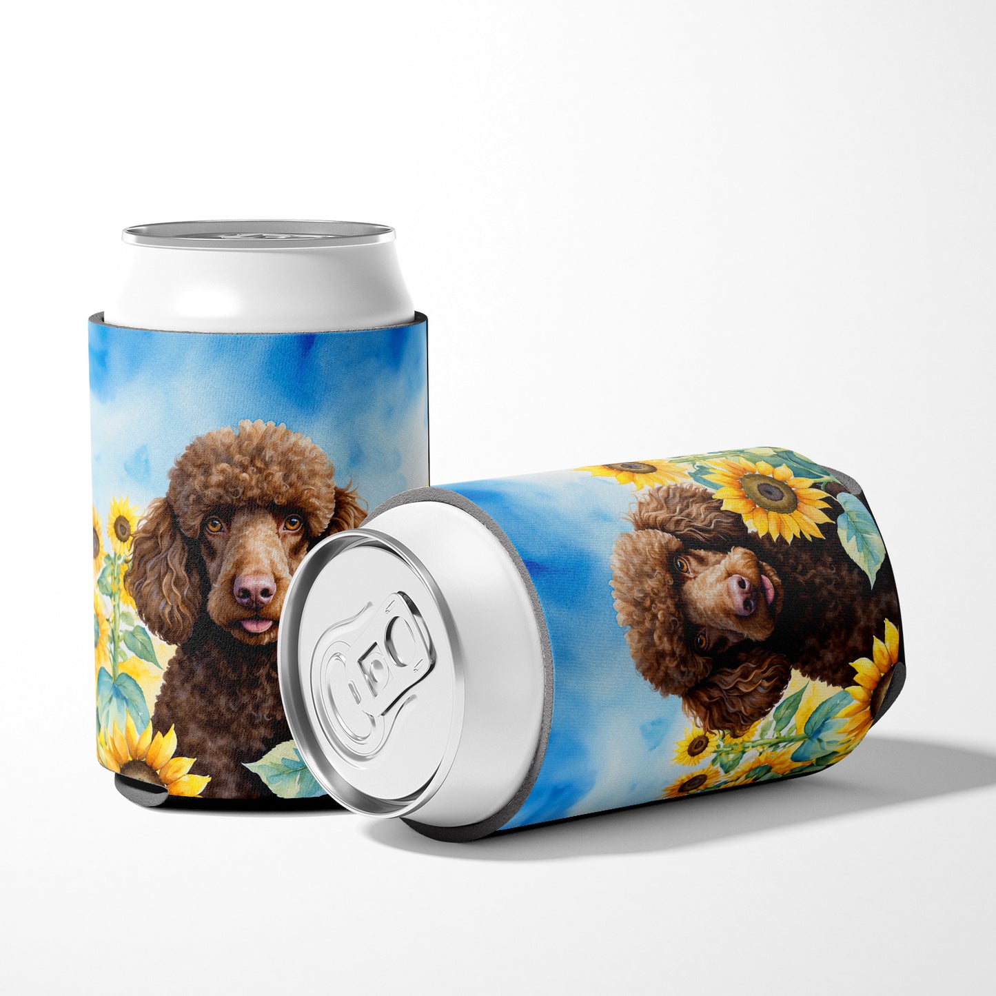 Chocolate Poodle in Sunflowers Can or Bottle Hugger