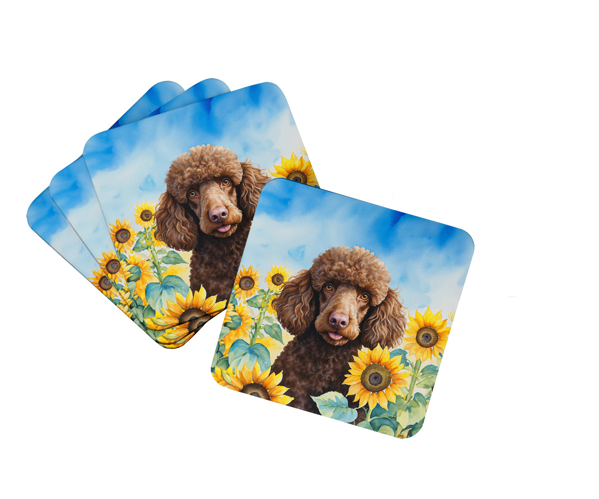 Buy this Chocolate Poodle in Sunflowers Foam Coasters