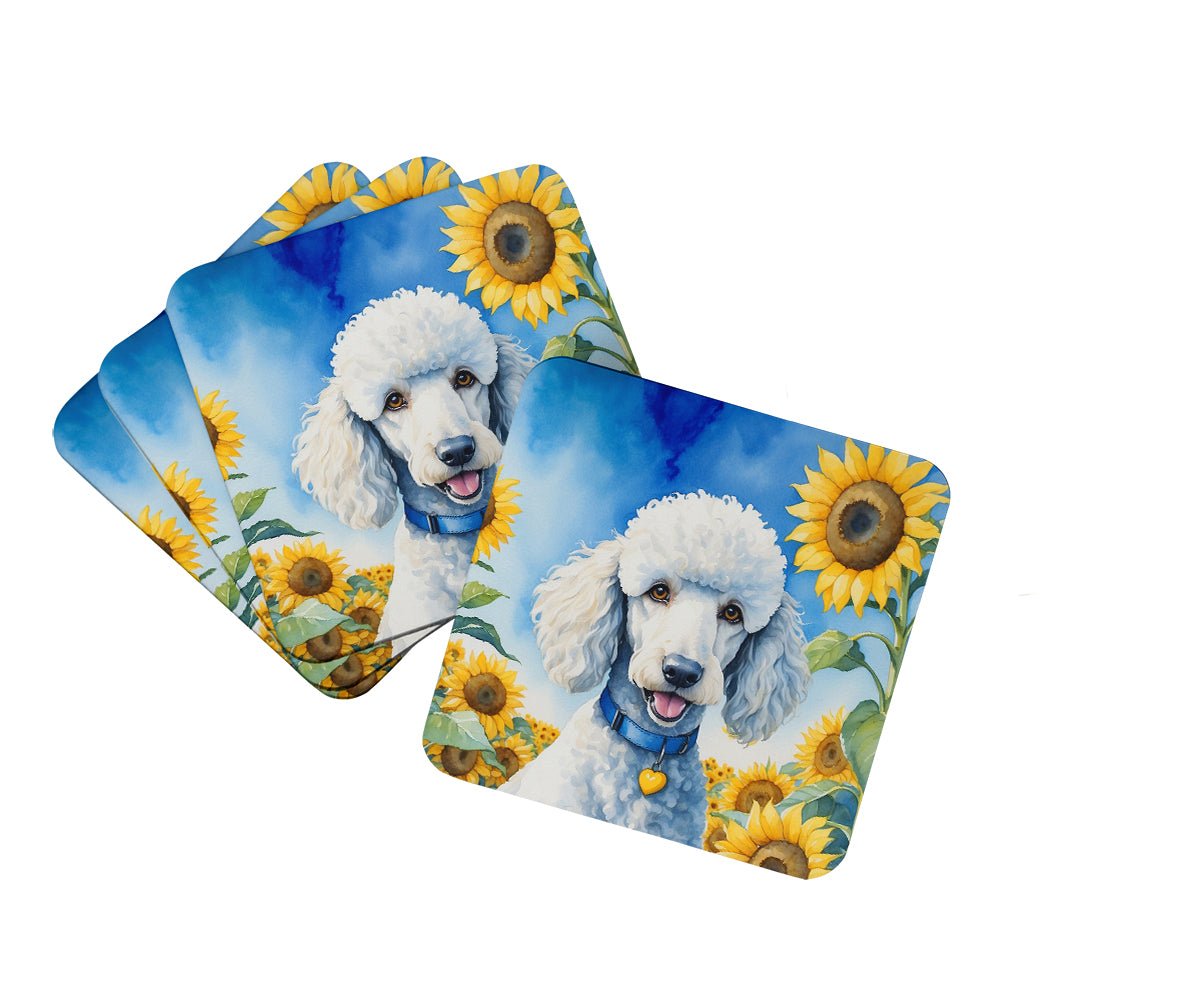 Buy this White Poodle in Sunflowers Foam Coasters