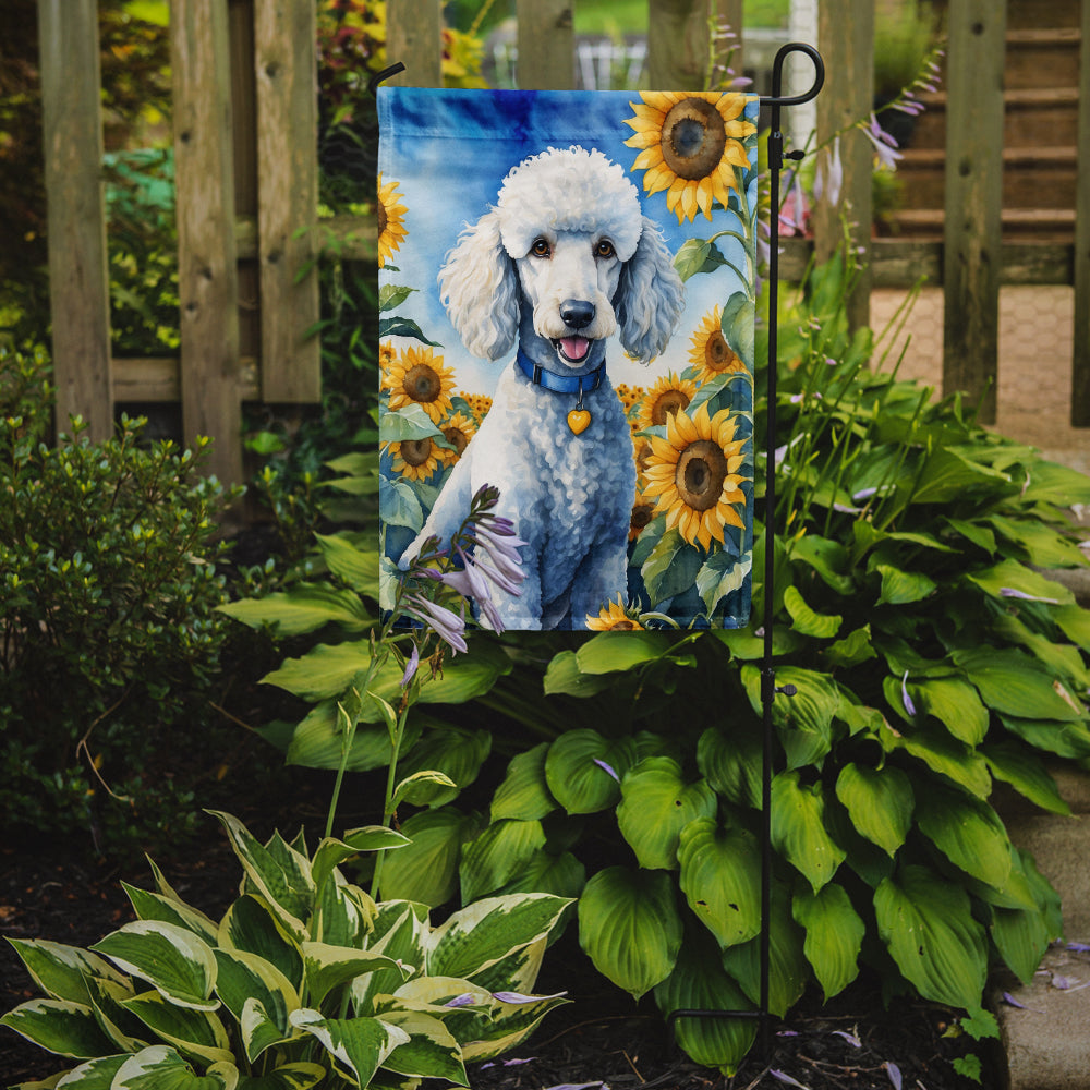White Poodle in Sunflowers Garden Flag