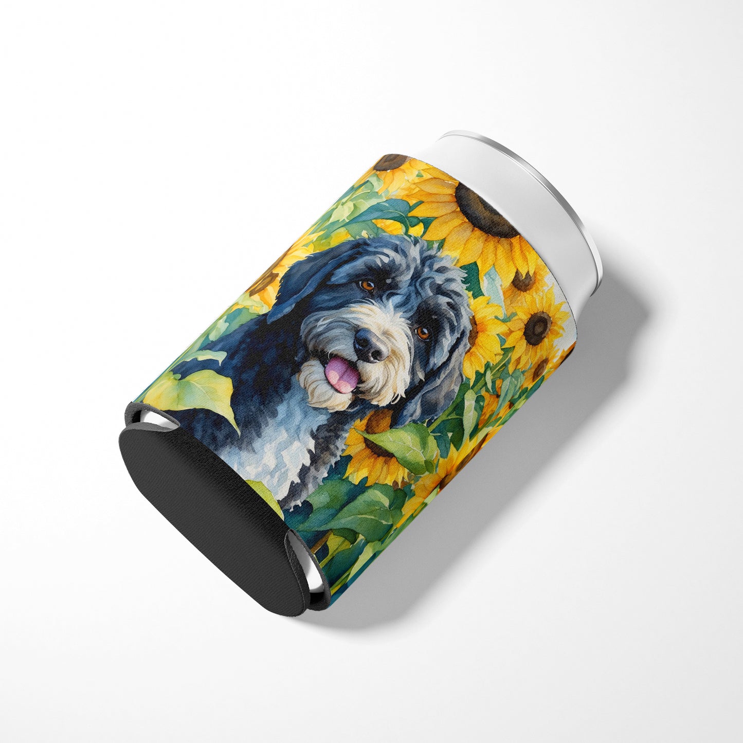 Portuguese Water Dog in Sunflowers Can or Bottle Hugger