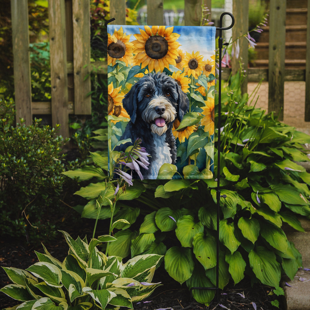 Portuguese Water Dog in Sunflowers Garden Flag