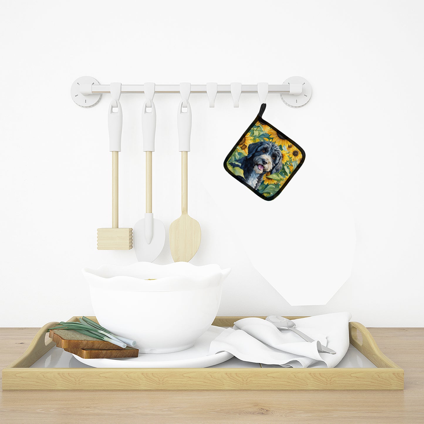 Portuguese Water Dog in Sunflowers Pair of Pot Holders