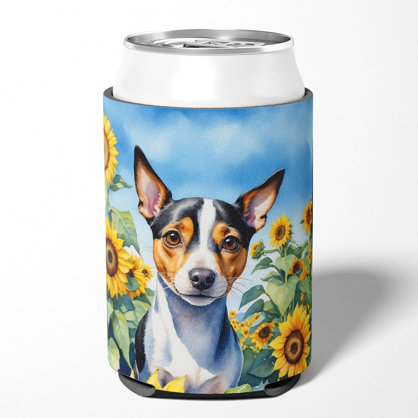 Rat Terrier in Sunflowers Can or Bottle Hugger