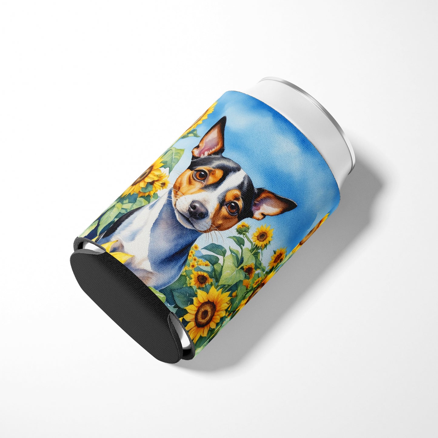 Rat Terrier in Sunflowers Can or Bottle Hugger