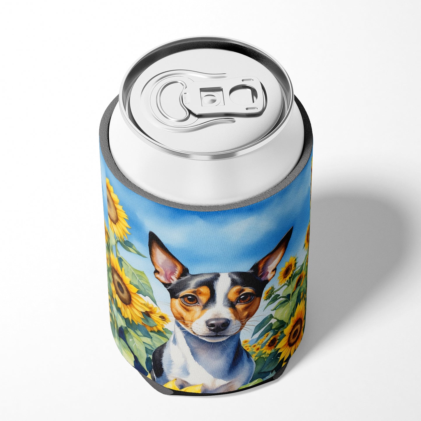 Rat Terrier in Sunflowers Can or Bottle Hugger