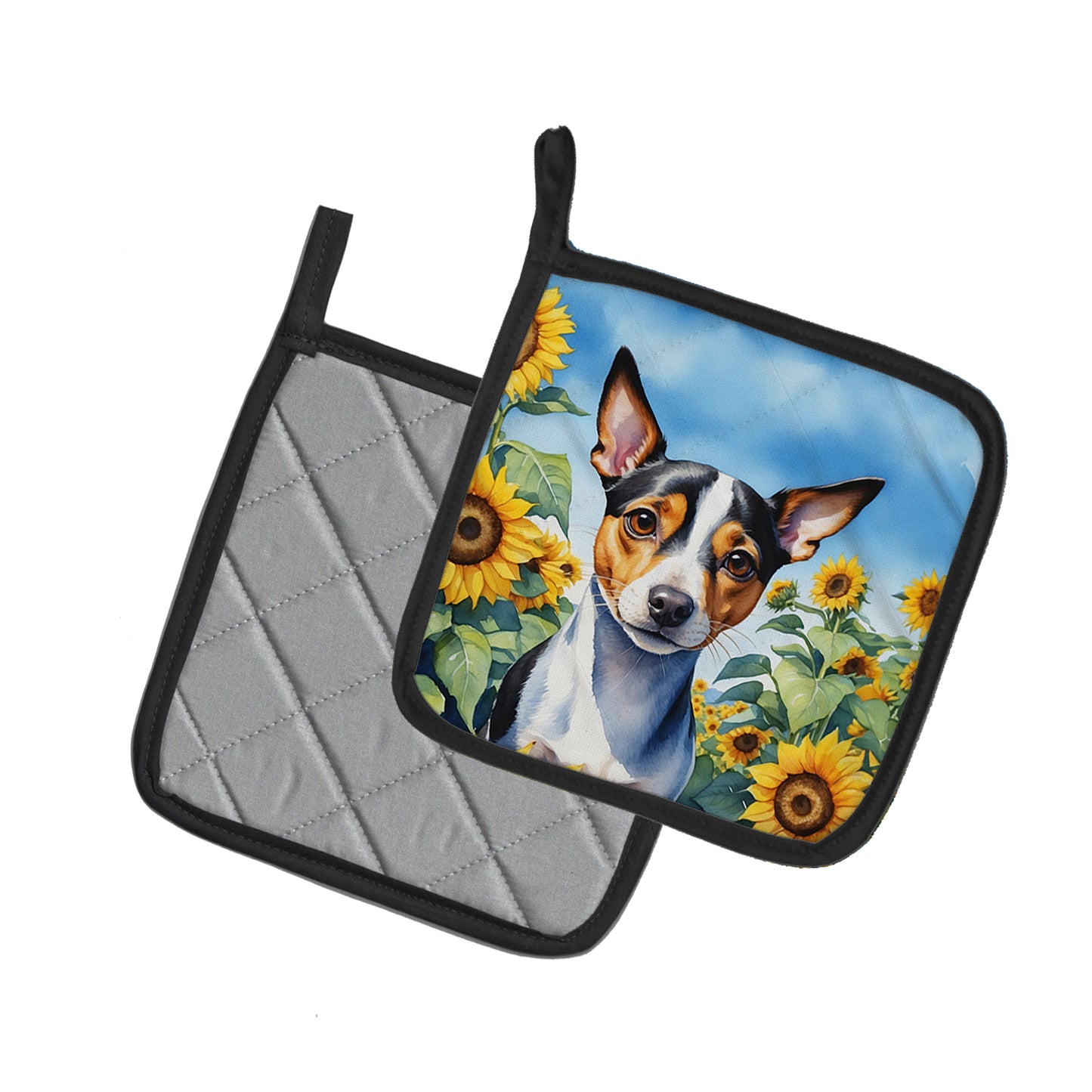 Rat Terrier in Sunflowers Pair of Pot Holders