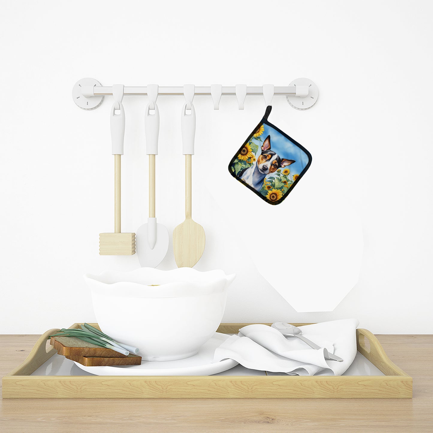 Rat Terrier in Sunflowers Pair of Pot Holders