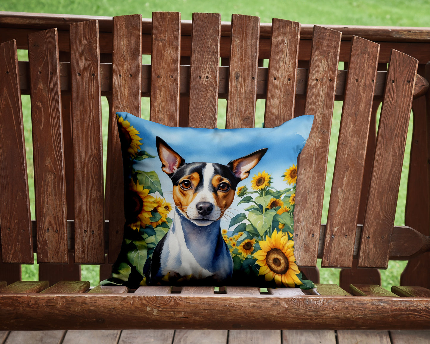 Rat Terrier in Sunflowers Throw Pillow