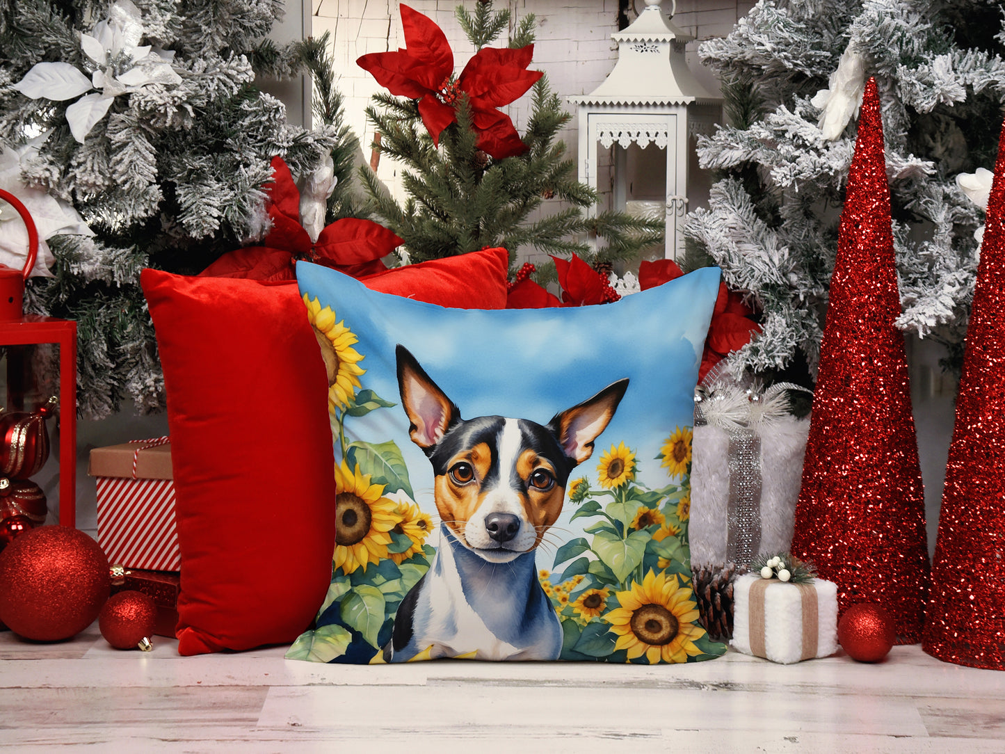 Rat Terrier in Sunflowers Throw Pillow