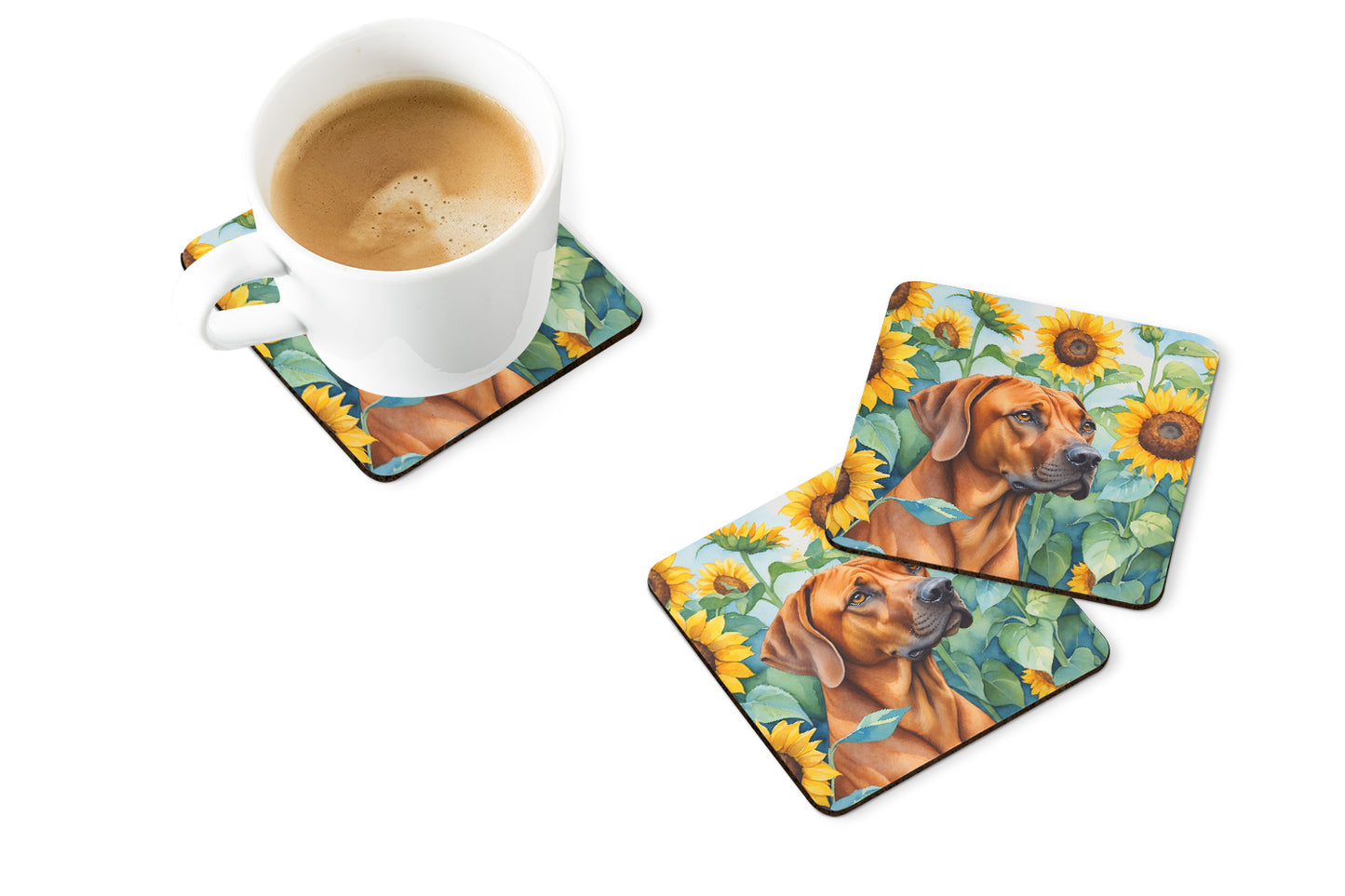 Rhodesian Ridgeback in Sunflowers Foam Coasters