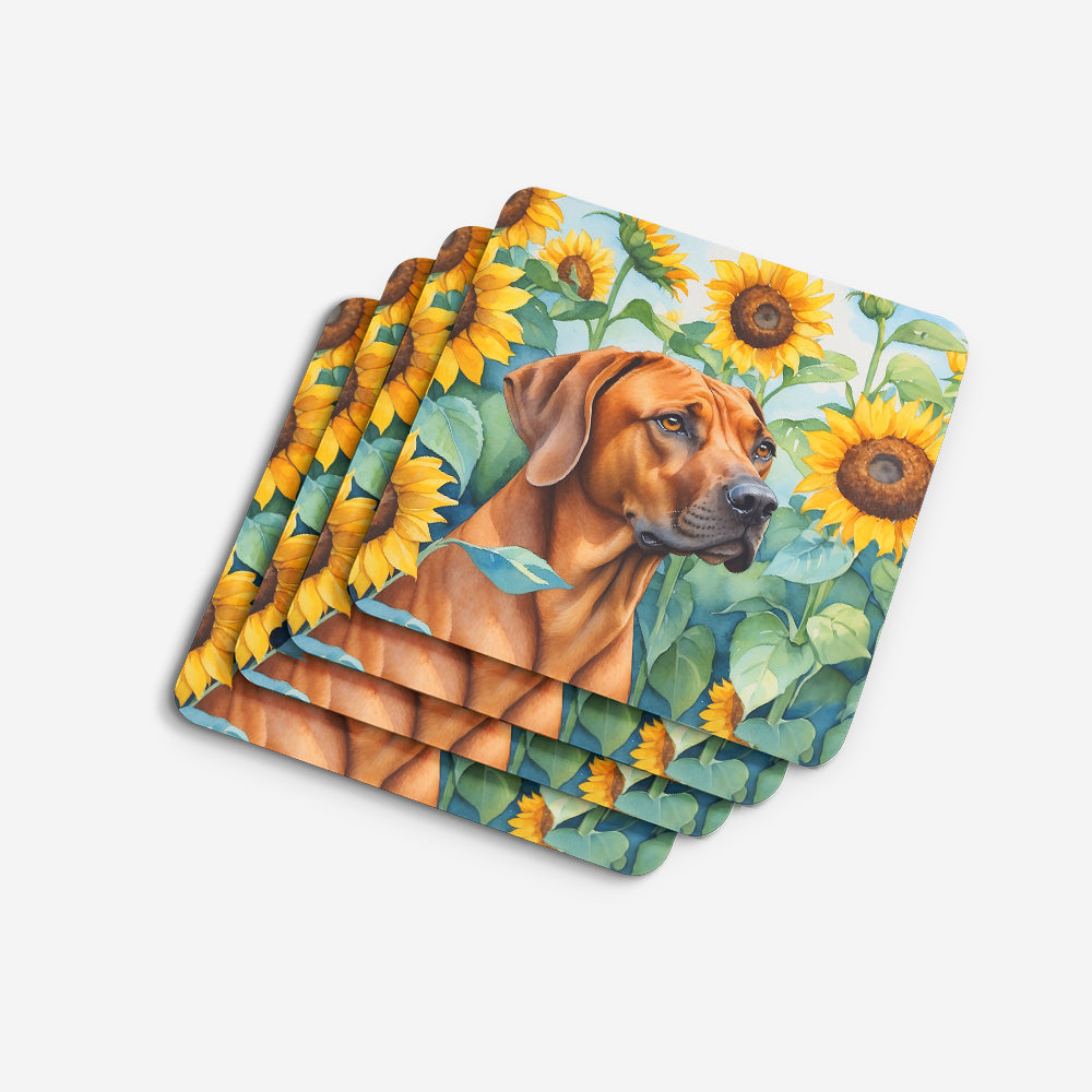 Rhodesian Ridgeback in Sunflowers Foam Coasters