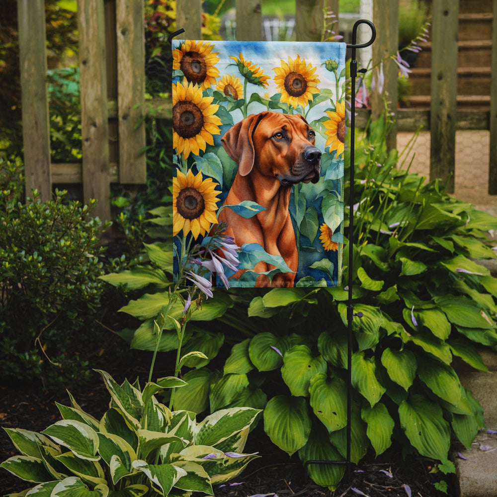 Rhodesian Ridgeback in Sunflowers Garden Flag