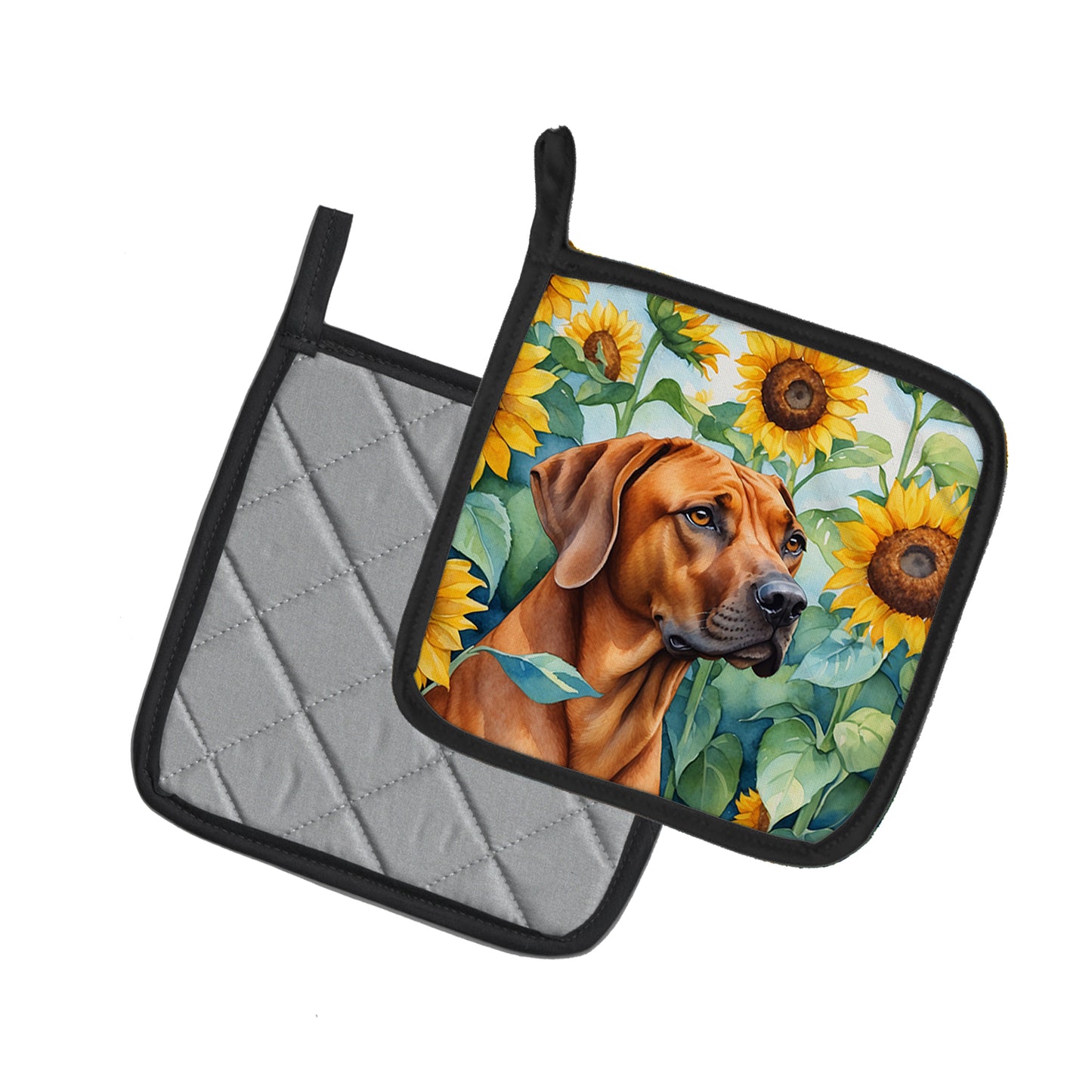 Rhodesian Ridgeback in Sunflowers Pair of Pot Holders
