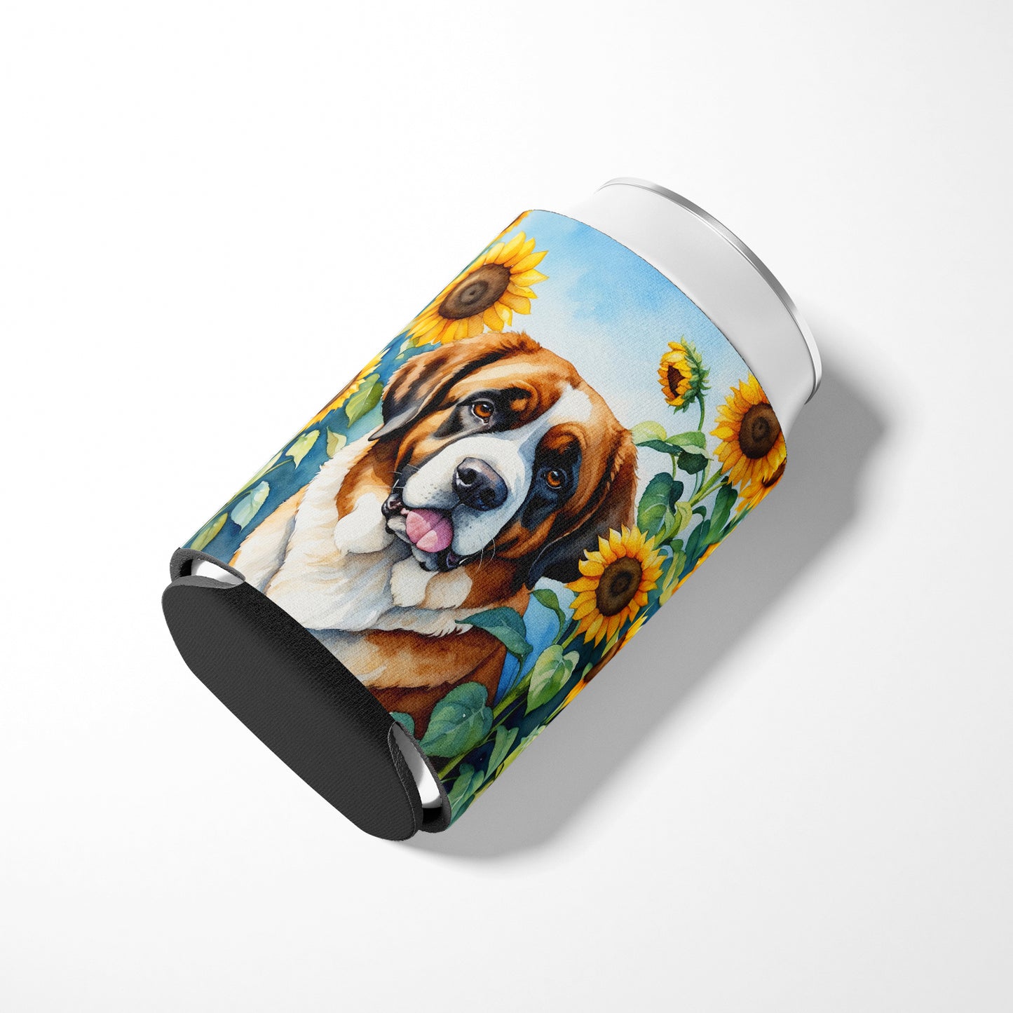 Saint Bernard in Sunflowers Can or Bottle Hugger