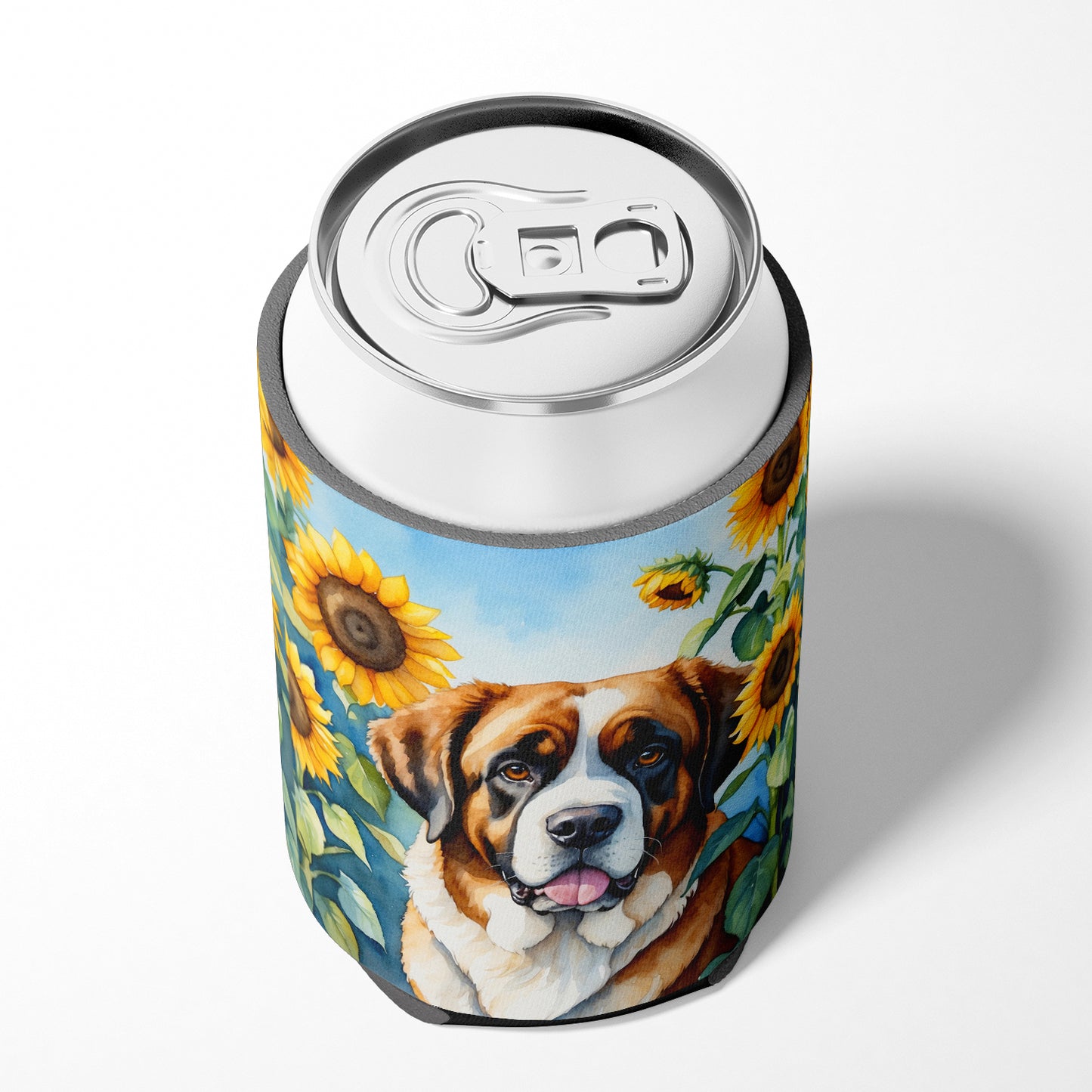 Saint Bernard in Sunflowers Can or Bottle Hugger