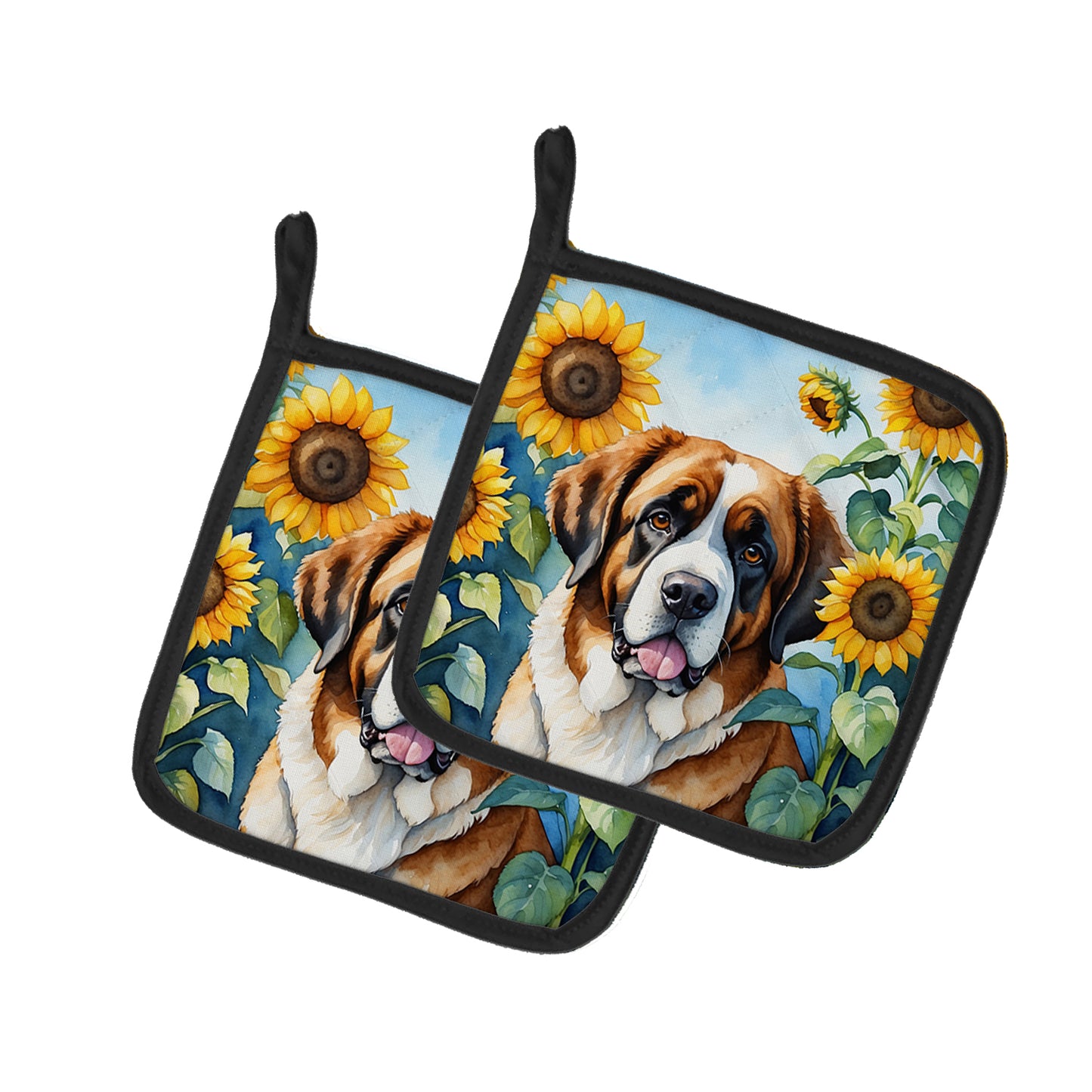 Buy this Saint Bernard in Sunflowers Pair of Pot Holders