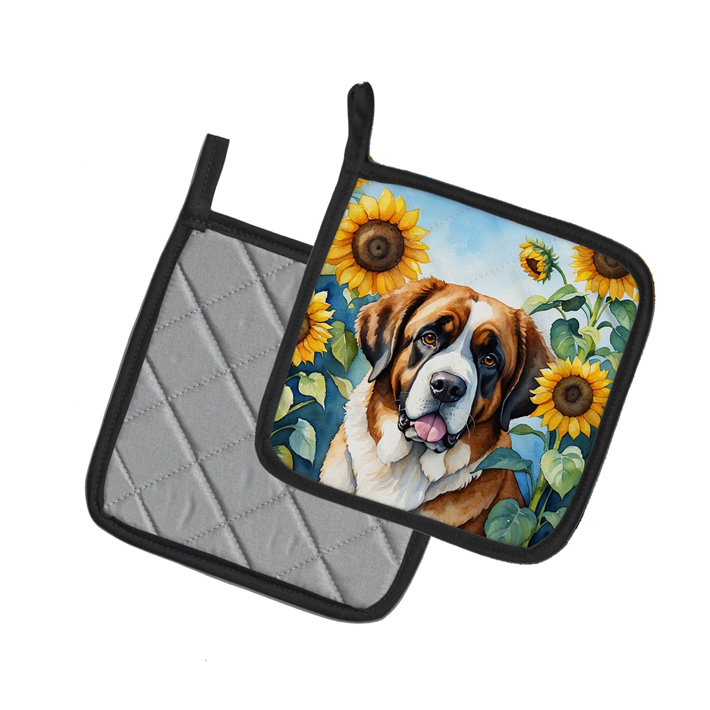 Saint Bernard in Sunflowers Pair of Pot Holders