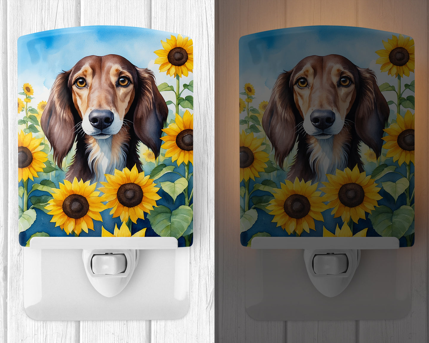 Saluki in Sunflowers Ceramic Night Light