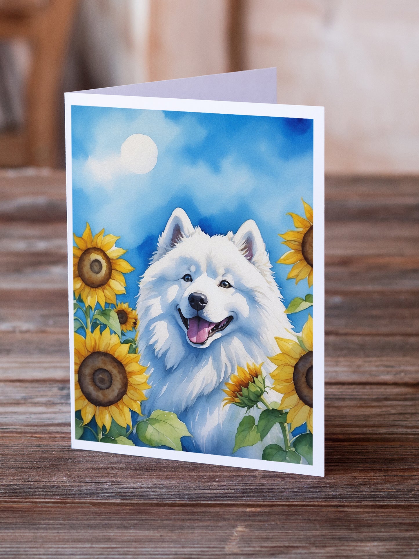 Samoyed in Sunflowers Greeting Cards Pack of 8