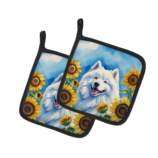 Buy this Samoyed in Sunflowers Pair of Pot Holders