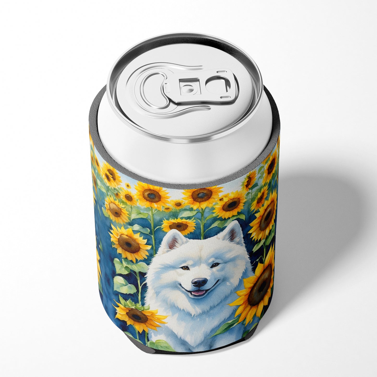 Samoyed in Sunflowers Can or Bottle Hugger